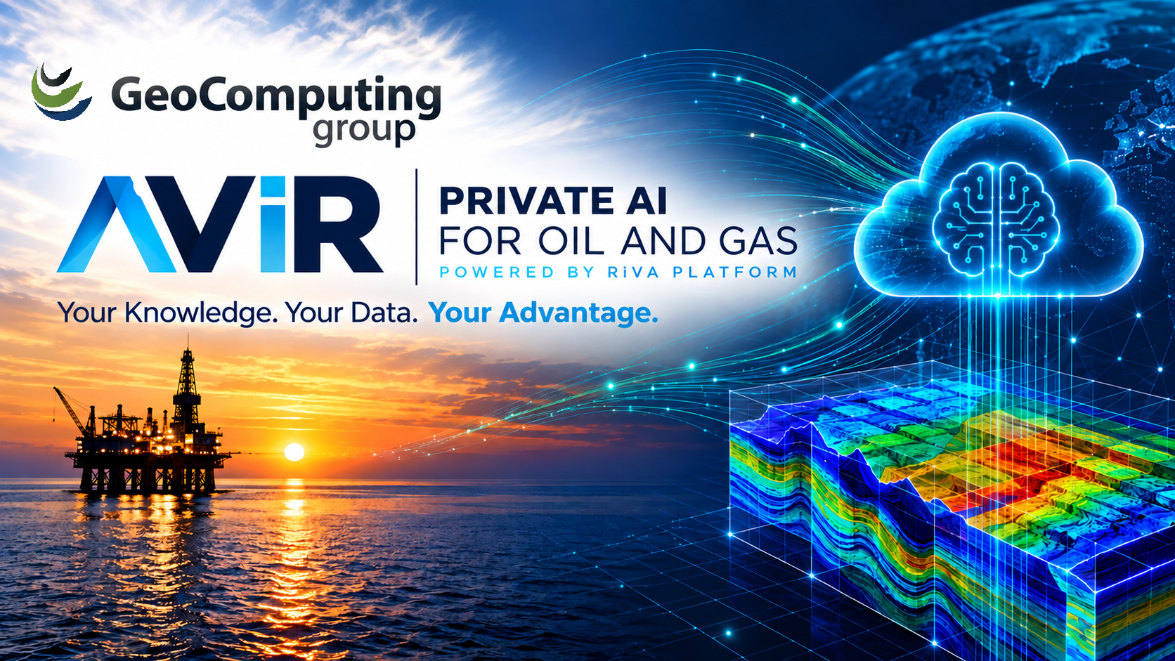 Offshore drilling rig with an AI cloud, data streams and subsurface geologic model