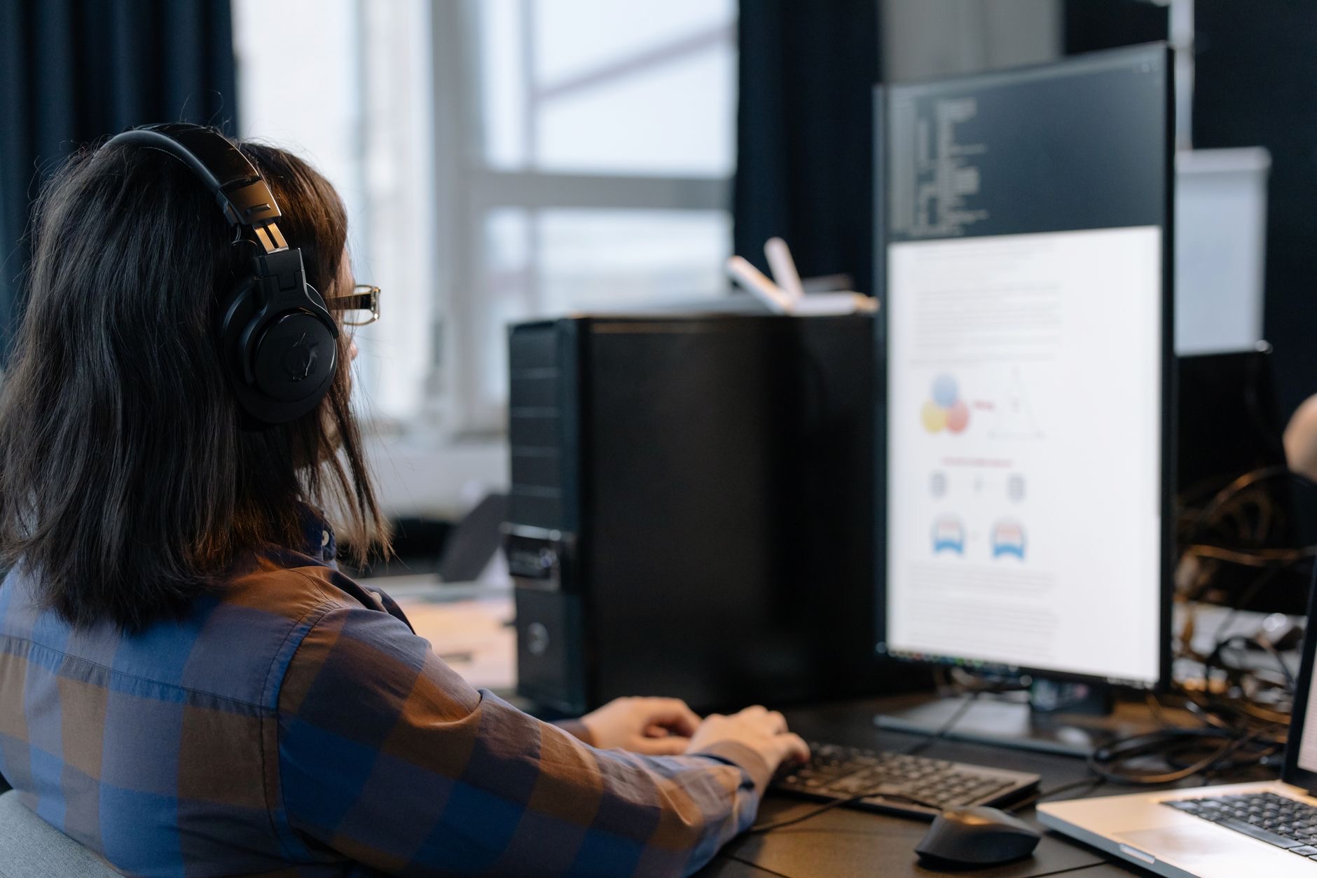 software developer AI workstation multiple monitors office